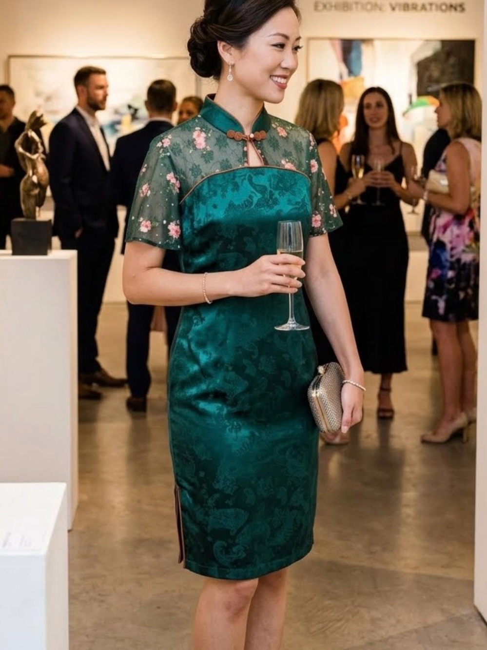 Emerald Green Qipoa Style Dress